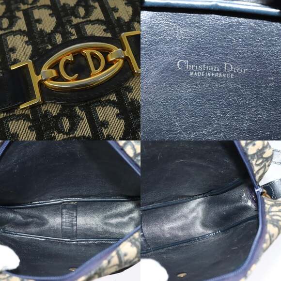 DIOR Trotter Canvas Shoulder Bag Navy Gold - Picture 11 of 12